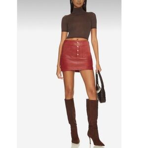 Faux Vegan Leather button up A line mini Skirt w/ pockets(Burgundy S) FOREVER 21